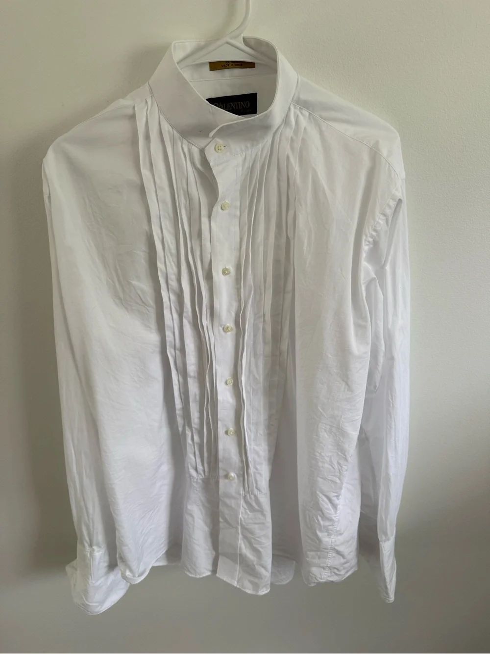 Vintage Valentino White Pleated Tuxedo Dress Shirt
